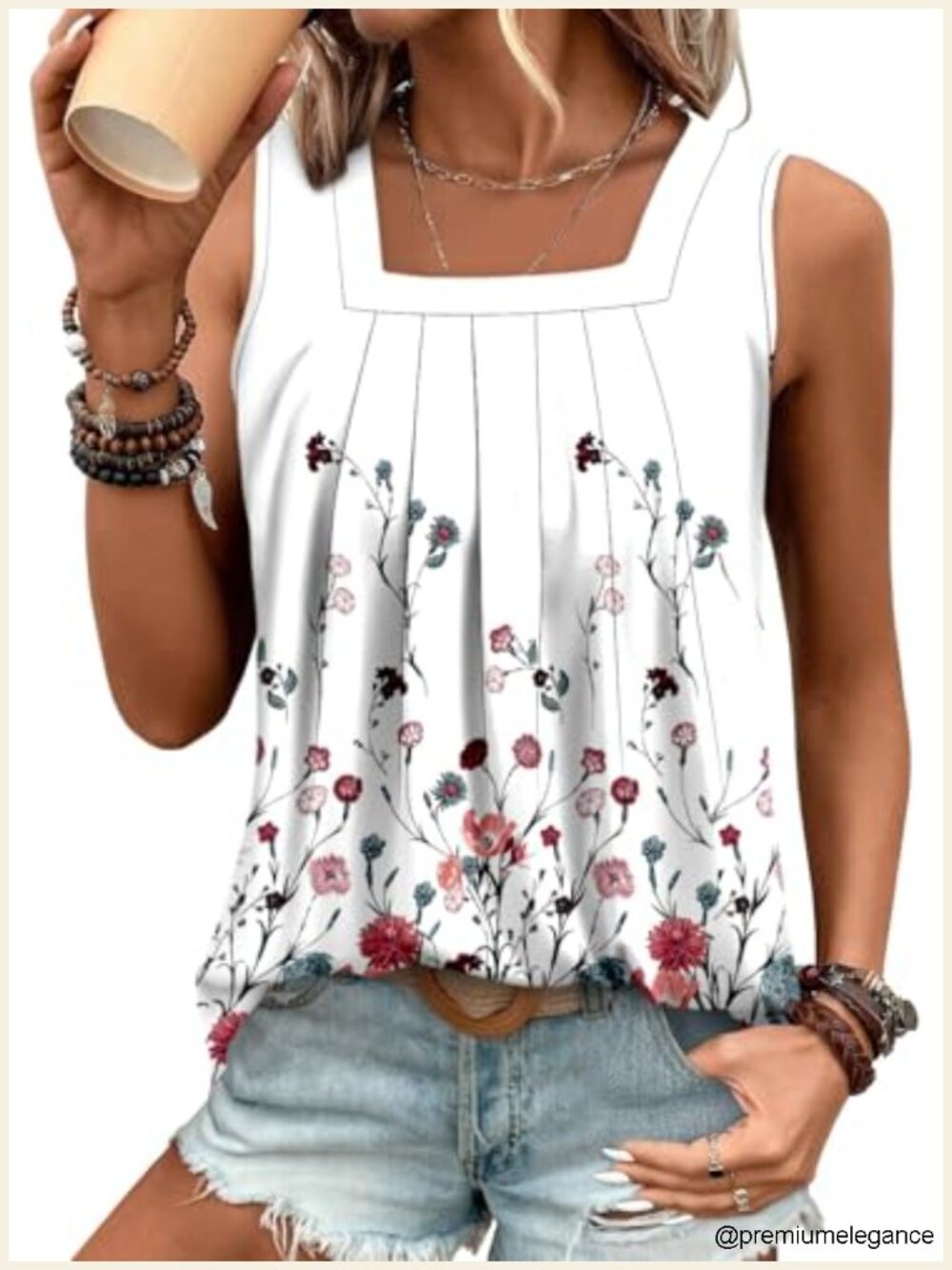 Women's Pleated Sleeveless Tank Top Blouse Cotton Spandex Basic Tee S-3XL